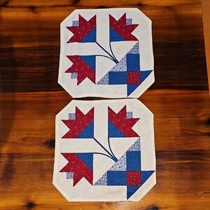 Pair Of Folk Art Quilted Placemats